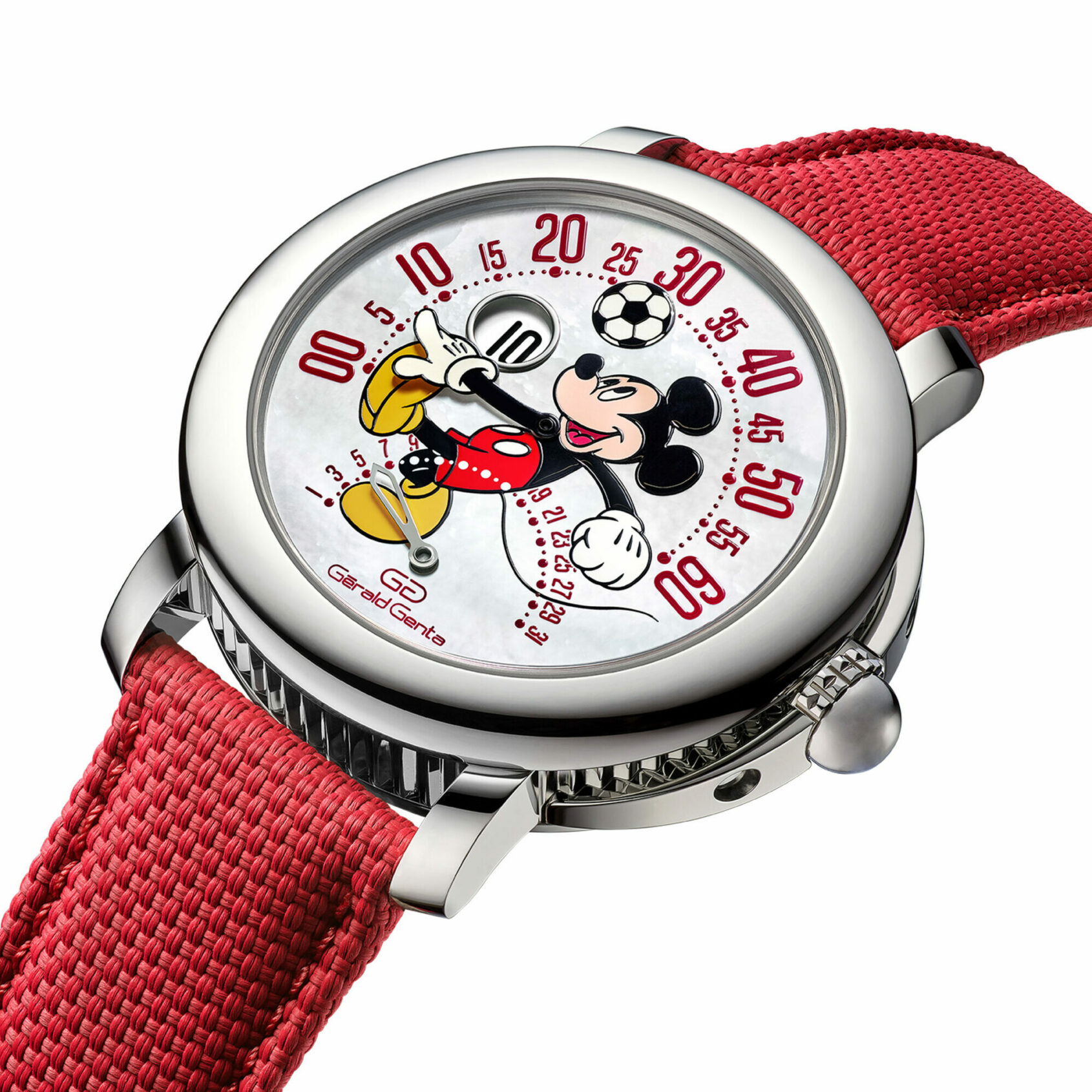 This new Gerald Genta watch displays Mickey Mouse playing football ahead of the World Cup